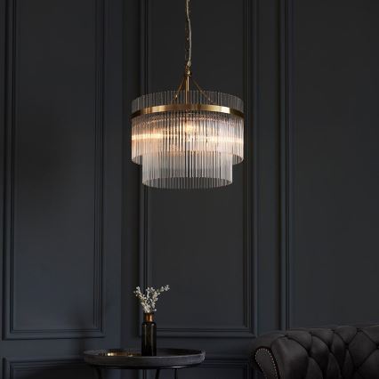 Endon 99167 - Żyrandol na łańcuchu MARIETTA 3xE14/7W/230V mosiądz/przezroczysty