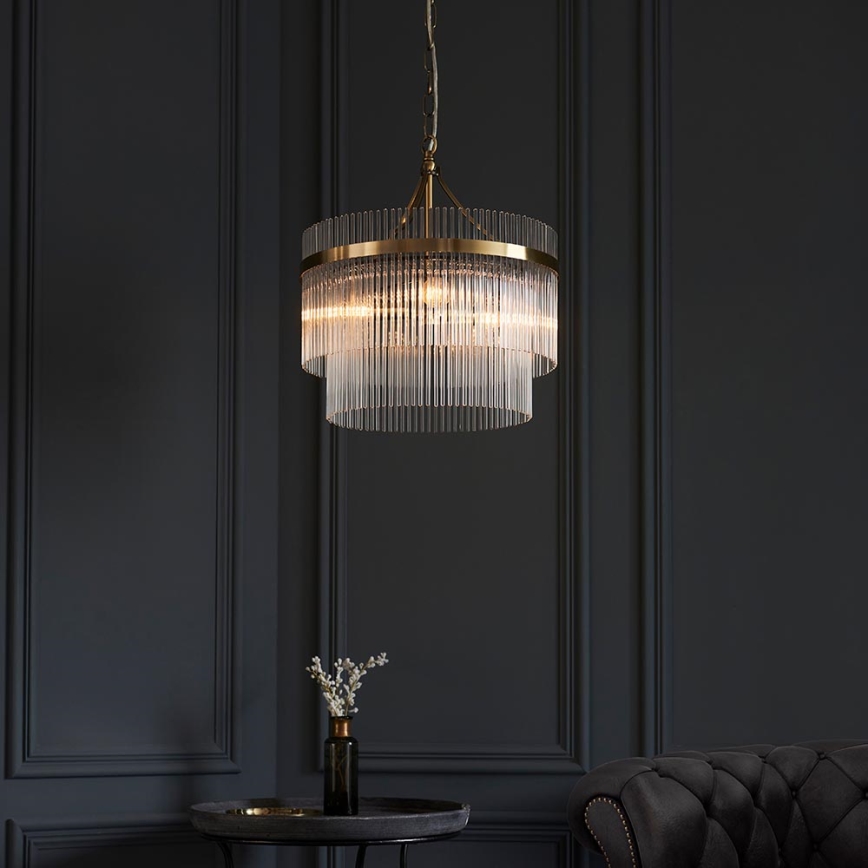 Endon 99167 - Żyrandol na łańcuchu MARIETTA 3xE14/7W/230V mosiądz/przezroczysty