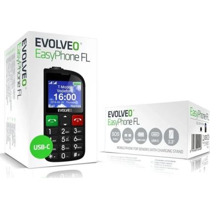 Evolveo - EasyPhone FL, telefon komórkowy dla seniorów, czarny