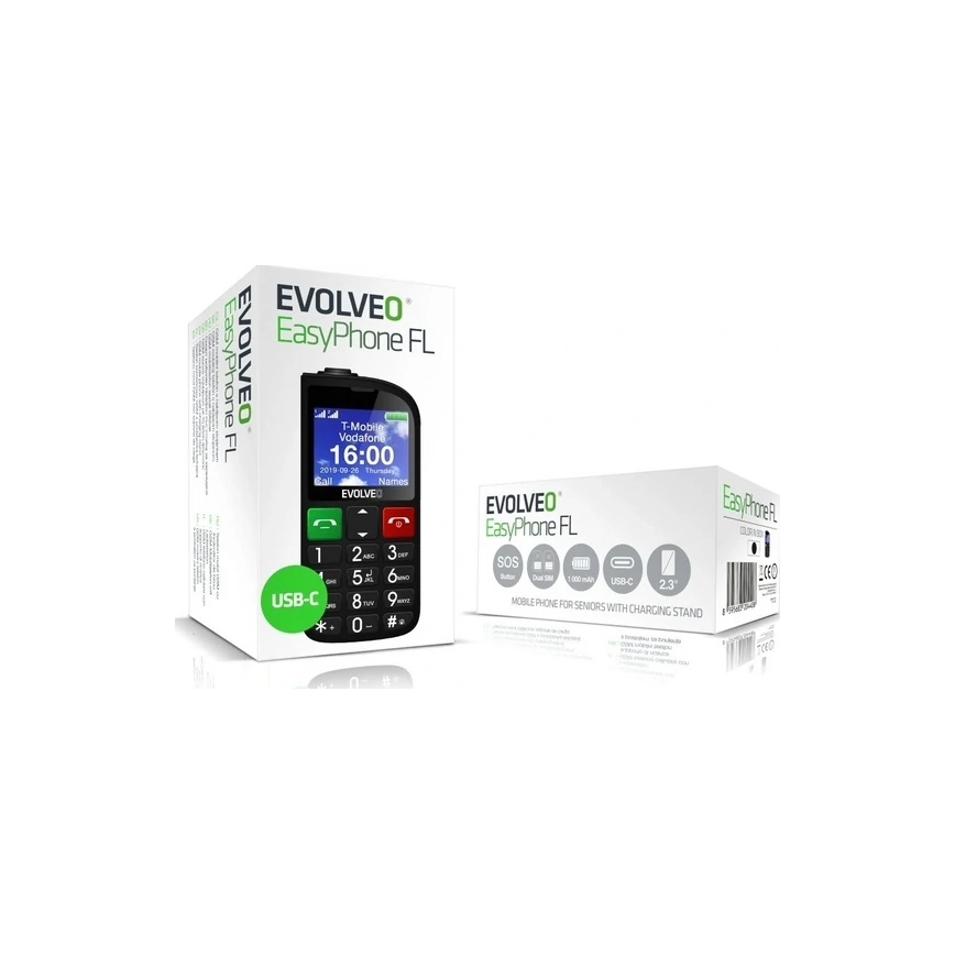 Evolveo - EasyPhone FL, telefon komórkowy dla seniorów, czarny