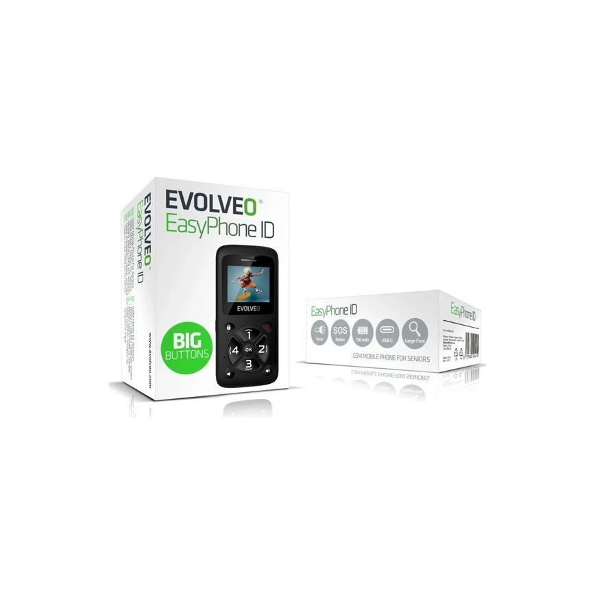 Evolveo - EasyPhone ID, telefon komórkowy dla seniorów, czarny