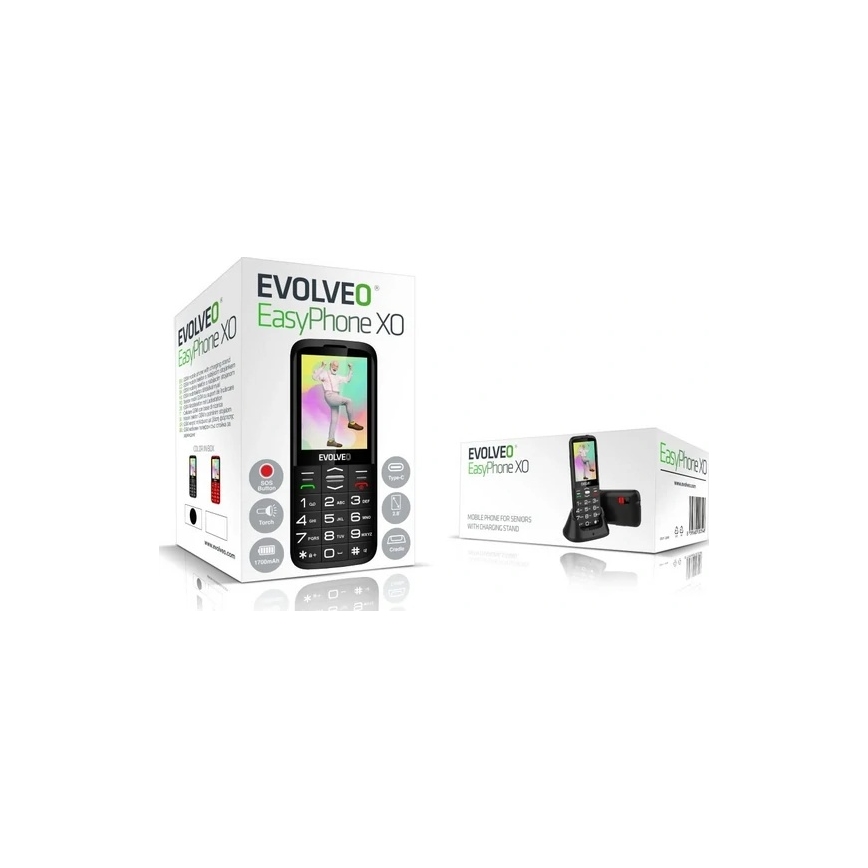 Evolveo - EasyPhone XO, telefon komórkowy dla seniorów, czarny