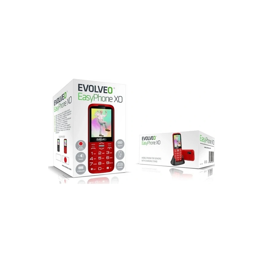 Evolveo - EasyPhone XO, telefon komórkowy dla seniorów, czerwony