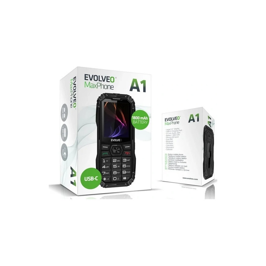 Evolveo - MaxPhone A1 telefon Dual SIM z przyciskami, czarny