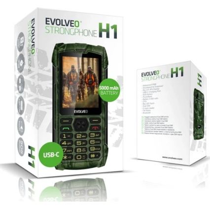 Evolveo - StrongPhone H1, wodoodporny telefon Dual SIM w kamuflażu myśliwskim
