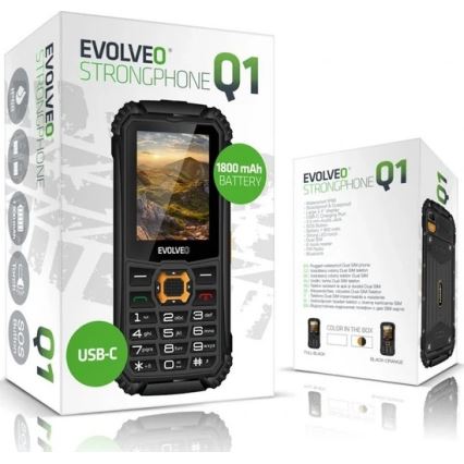 Evolveo - StrongPhone Q1, wodoodporny telefon Dual SIM, czarno-pomarańczowy