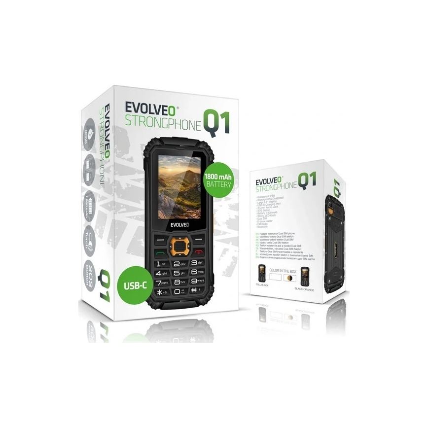 Evolveo - StrongPhone Q1, wodoodporny telefon Dual SIM, czarno-pomarańczowy