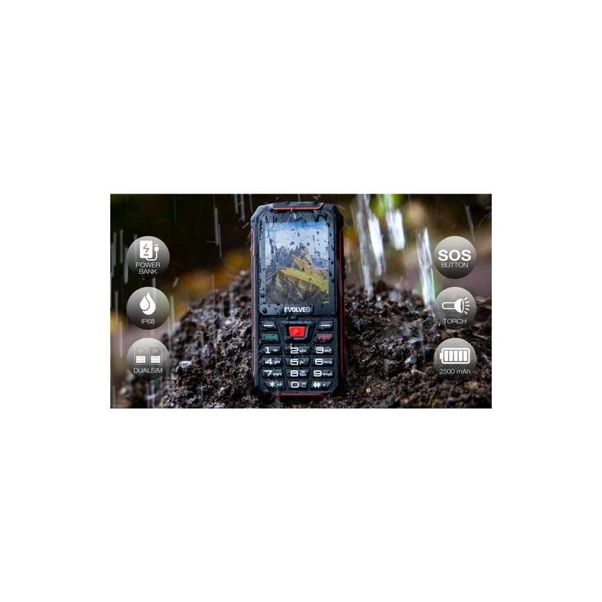 Evolveo - StrongPhone W4, wodoszczelny telefon Dual SIM, czarny/czerwony