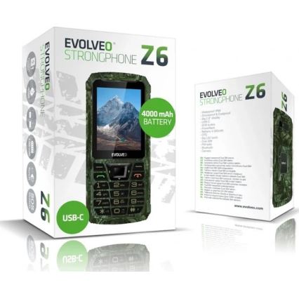 Evolveo - StrongPhone Z6, wodoodporny Dual SIM telefon, kamuflaż myśliwski