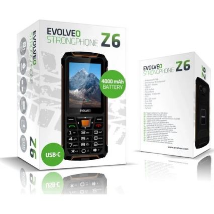 Evolveo - StrongPhone Z6, wodoszczelny telefon Dual SIM, czarny/pomarańczowy