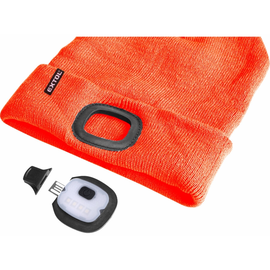 Extol - Czapka z czołówką i ładowaniem USB 250 mAh neonowo-pomarańczowa rozm. UNI