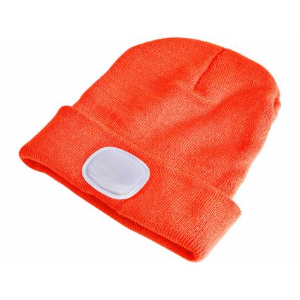 Extol - Czapka z czołówką i ładowaniem USB 250 mAh neonowo-pomarańczowa rozm. UNI