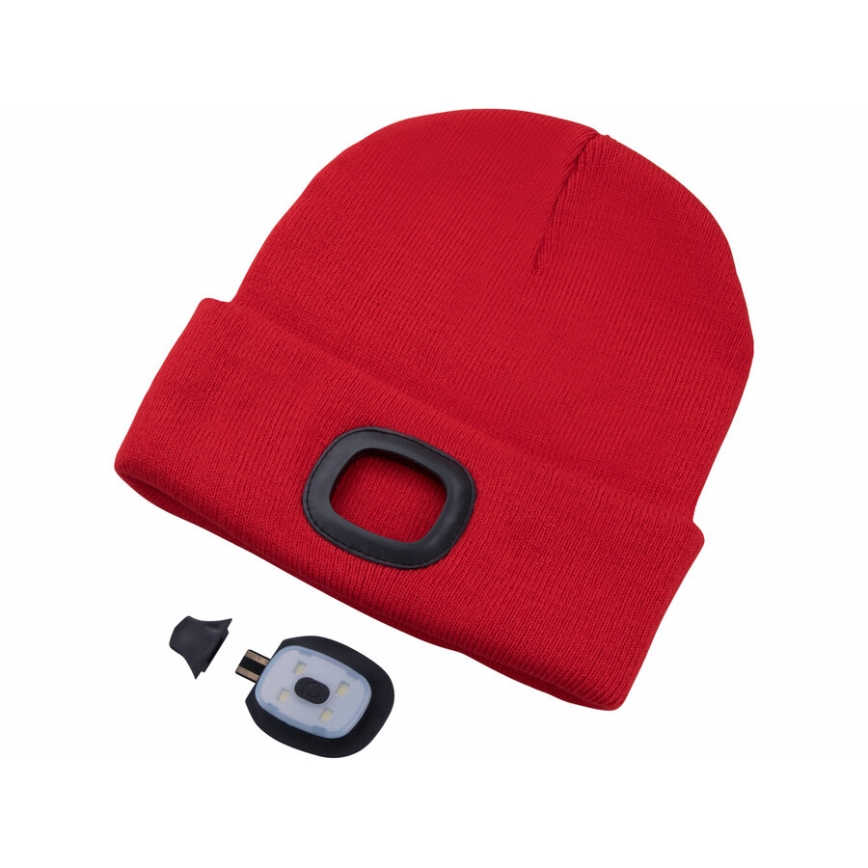 Extol - Czapka z czołówką, ładowana przez USB (300 mAh), czerwona, rozmiar UNI