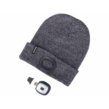 Extol - Czapka z czołówką, ładowana przez USB, 300 mAh, szara, rozmiar UNI