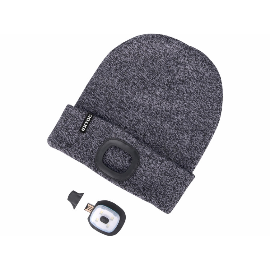 Extol - Czapka z czołówką, ładowana przez USB, 300 mAh, szara, rozmiar UNI