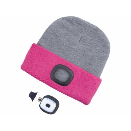 Extol - Czapka z czołówką, ładowaniem USB i akumulatorem 300 mAh, szaro-różowa, rozmiar UNI