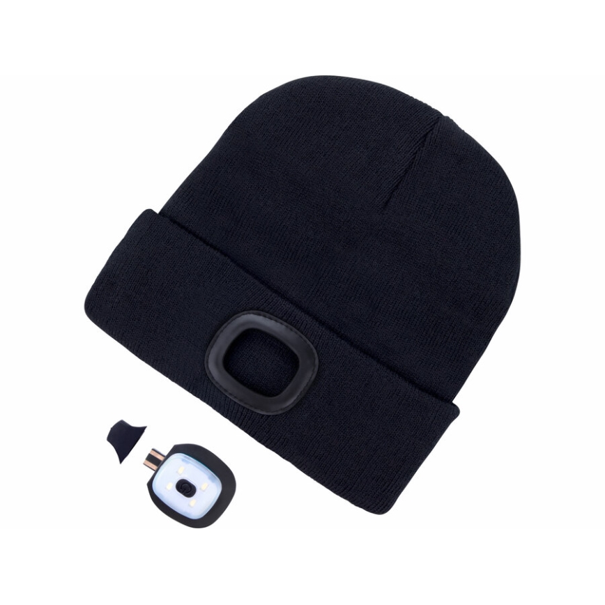 Extol - Czapka z wbudowaną czołówką i ładowaniem USB 300 mAh, czarna, roz. UNI