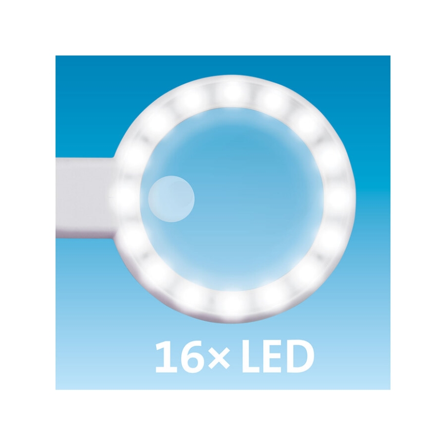 Extol - ładowalna lupa z oświetleniem LED i regulacją jasności/650 mAh biała/szara