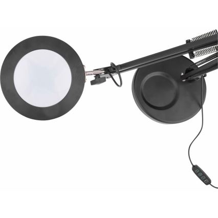 Extol - LED Lampa stołowa ściemnialna ze szkłem powiększającym LED/8W/5V 2900/4500/7500K czarne