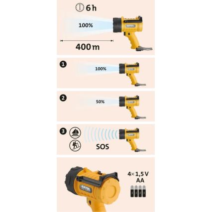 Extol - LED Latarka LED/5W/4xAA IP67 żółta/czarna