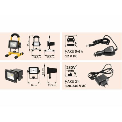 Extol - Naświetlacz LED akumulatorowy LED/10W/3600 mAh/8,4V IP65