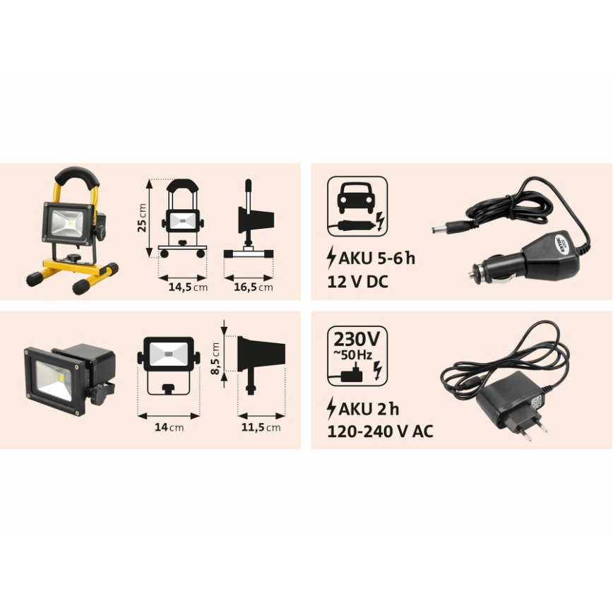 Extol - Naświetlacz LED akumulatorowy LED/10W/3600 mAh/8,4V IP65