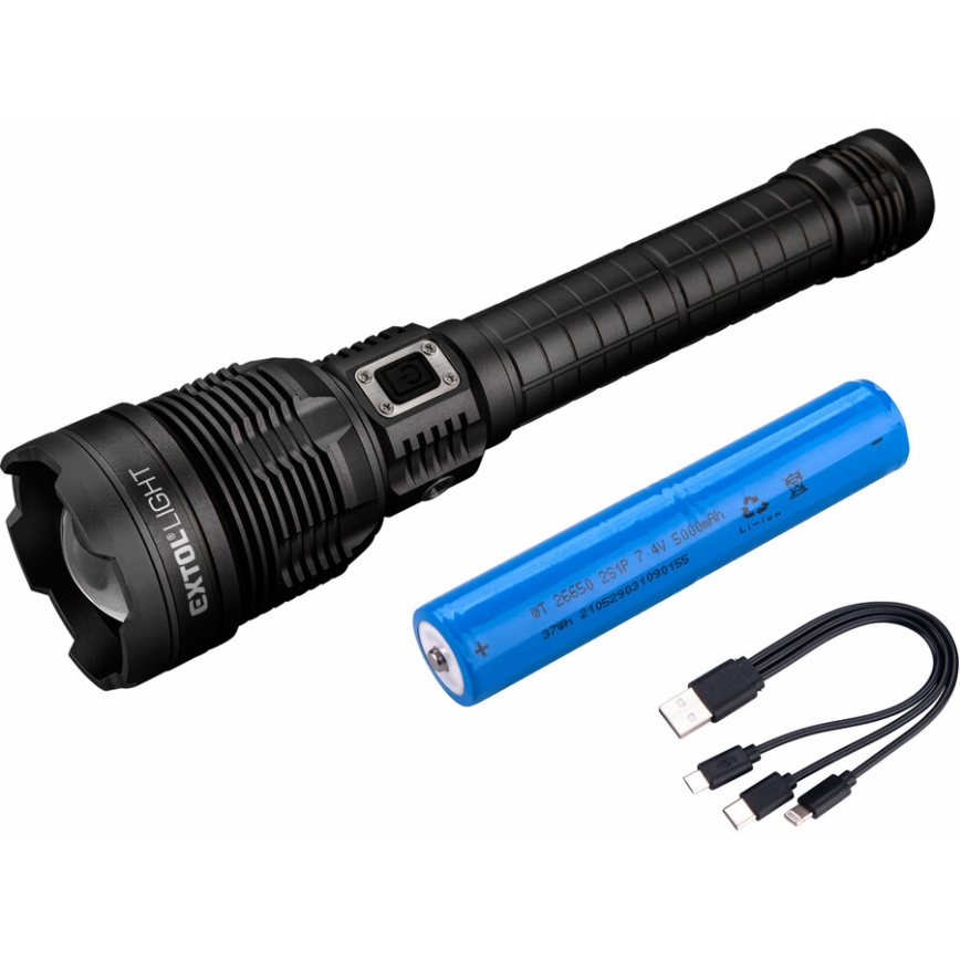 Extol - LED Ściemnialna ładowalna latarka z powerbankiem LED/60W/10000 mAh 8000 lm IPX4 czarny