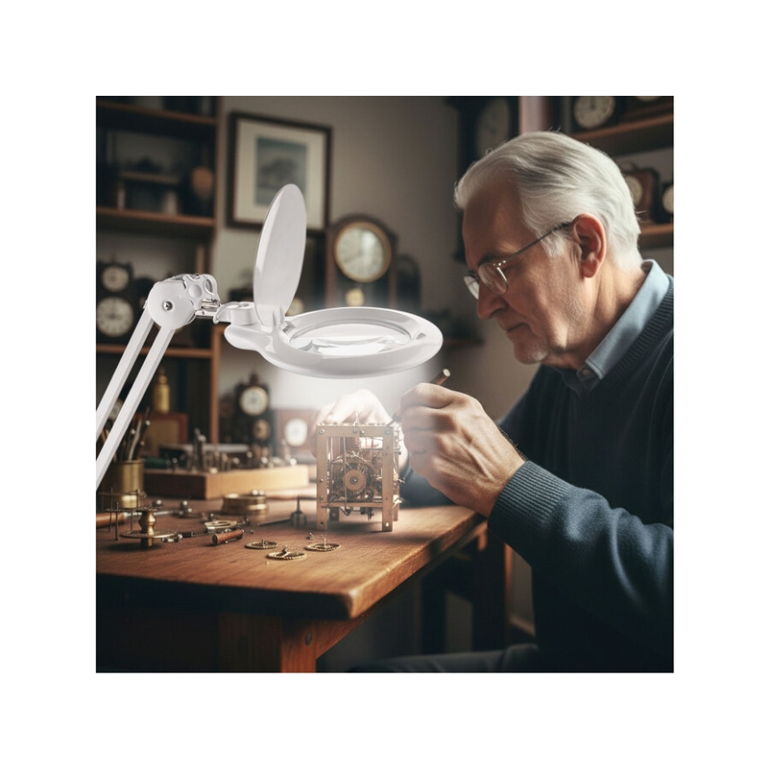 Extol - LED ściemnialna lampa biurkowa z lupą LED/10W/230V biała
