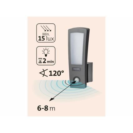 Extol - LED Zewnętrzny kinkiet z czujnikiem LED/15W/230V IP65