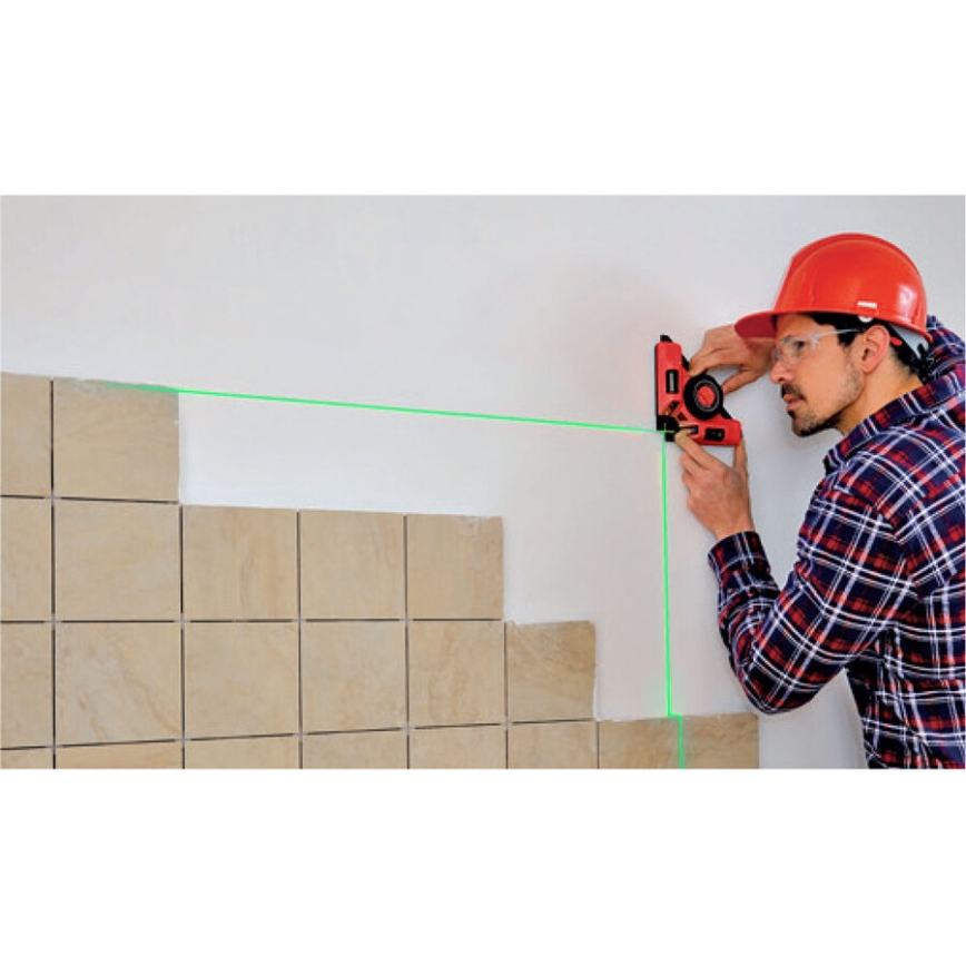 Extol Premium - Laserowy kątownik 90° z elektrycznym modułem przyssawkowym 5V/1000 mAh