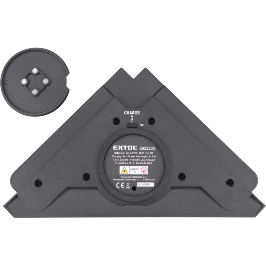 Extol Premium - Laserowy kątownik 90° z elektrycznym modułem przyssawkowym 5V/1000 mAh
