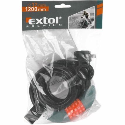 Extol Premium - Zamek rowerowy z linką 12x1200 mm i pięciocyfrowym kodem