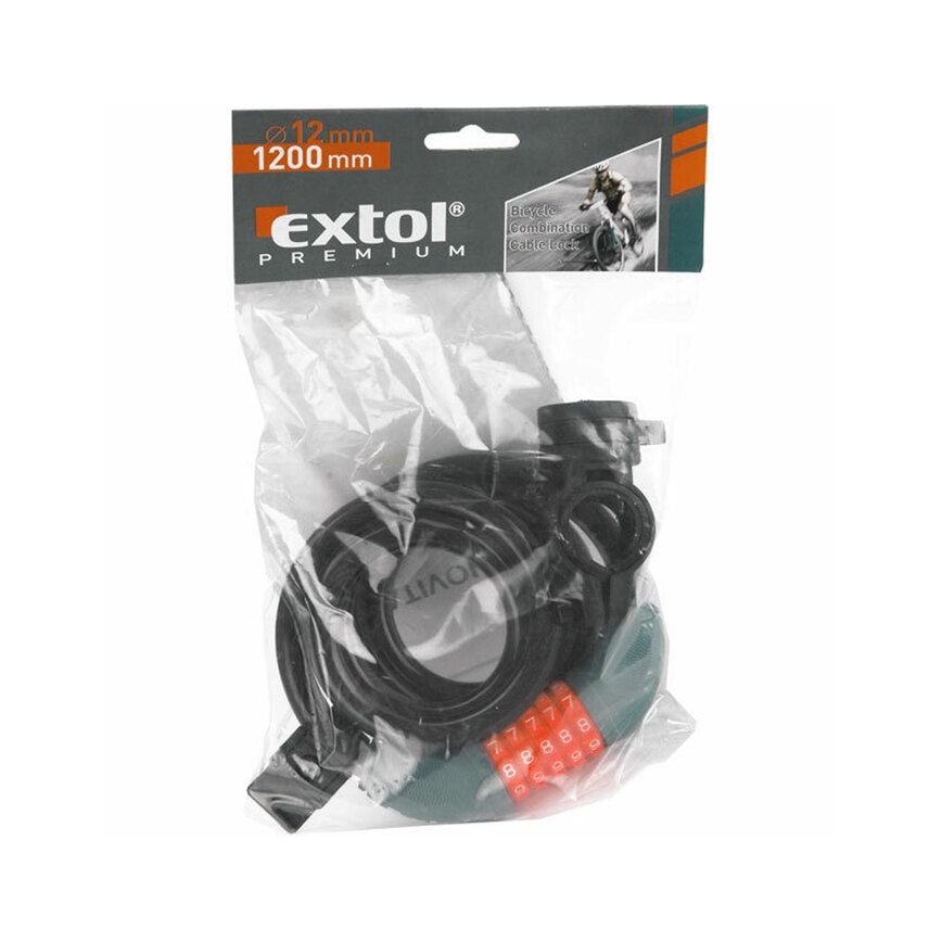 Extol Premium - Zamek rowerowy z linką 12x1200 mm i pięciocyfrowym kodem