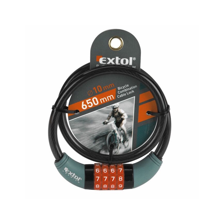Extol Premium - Zamek rowerowy z żyłką 10x650 mm i czterocyfrowym kodem