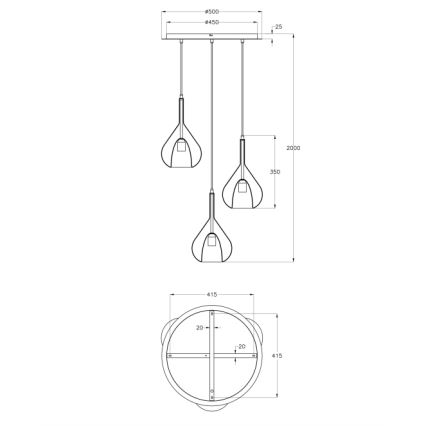 Fabas Luce 3481-47-297 - Żyrandol na lince LILA 3xE27/40W/230V złoty/szary/przezroczysty