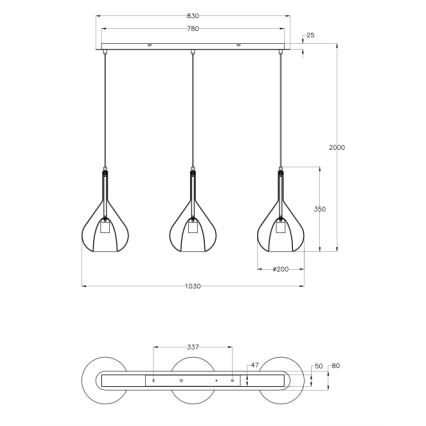 Fabas Luce 3481-48-297 - Żyrandol na lince LILA 3xE27/40W/230V przezroczysty/złoty/szary