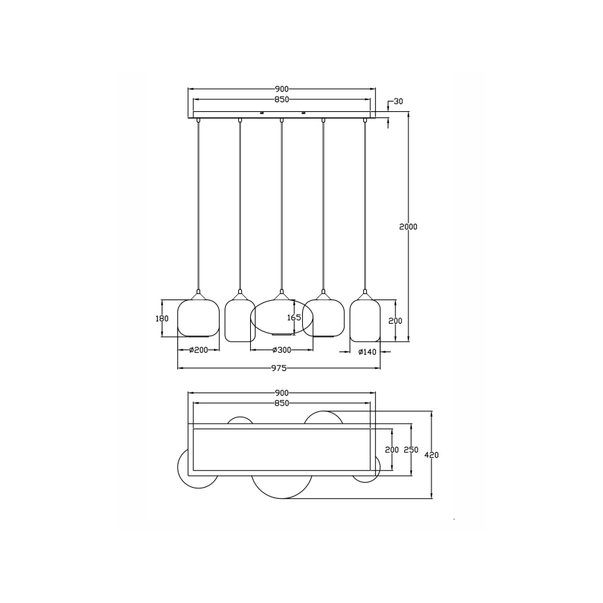 Fabas Luce 3627-48-126 - Żyrandol na lince GILLIS 5xE27/40W/230V szary/czarny