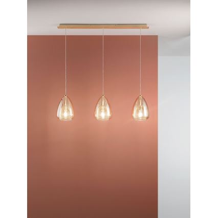 Fabas Luce 3673-48-125 - Żyrandol na lince BRITTON 3xE27/40W/230V złoty