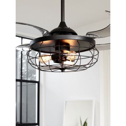 FANAWAY 212920 - LED sufitowy wentylator INDUSTRI 3xE27/4W/230V czarny + pilot zdalnego sterowania