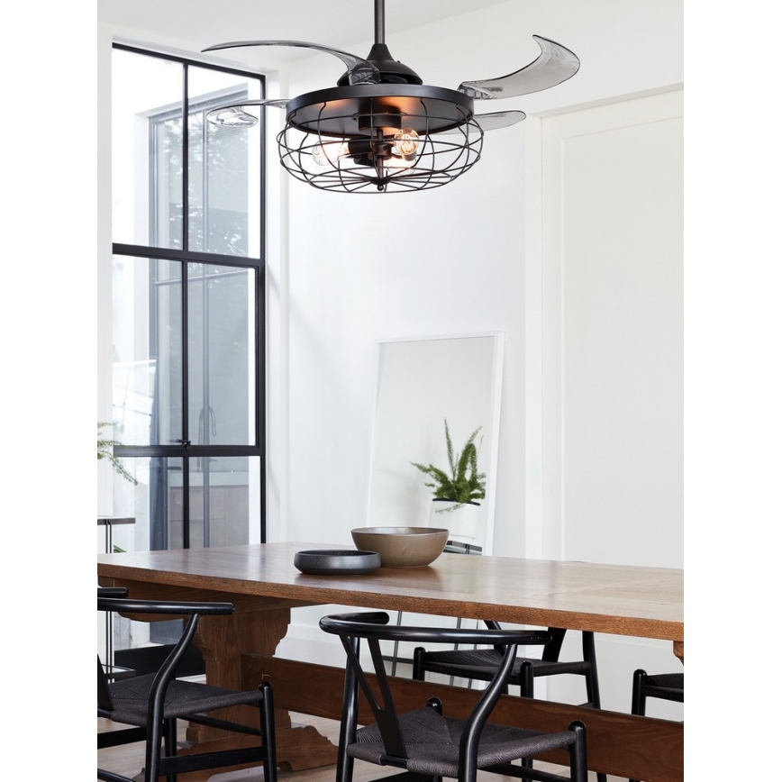 FANAWAY 212920 - Wentylator sufitowy LED INDUSTRI 3xE27/4W/230V czarny + pilot zdalnego sterowania