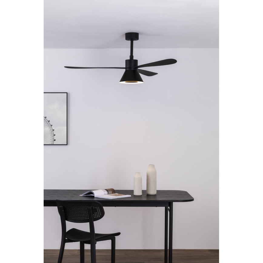 FARO 33761WT-23 - LED Ściemnialny wentylator sufitowy AMELIA L CONE LED/20W/230V 2700/3500/5000K czarny śr. 132 cm Wi-Fi Tuya + pilot zdalnego sterowania