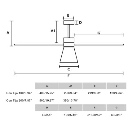 FARO 33761WT-23 - LED Ściemnialny wentylator sufitowy AMELIA L CONE LED/20W/230V 2700/3500/5000K czarny śr. 132 cm Wi-Fi Tuya + pilot zdalnego sterowania