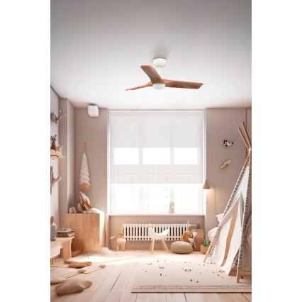 FARO 33805-1TW - Ściemnialny sufitowy wentylator HEYWOOD z LED/10W/230V 2700/3000/4000K drewno/biały śr. 90 cm + pilot zdalnego sterowania