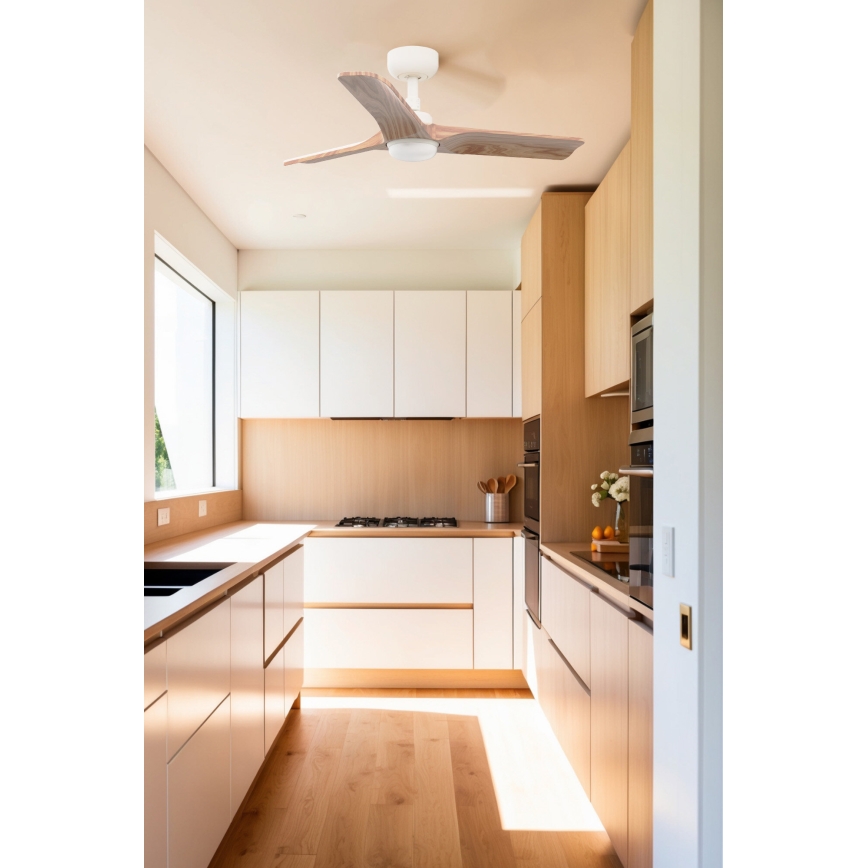 FARO 33805WT-1TW - LED Ściemnialny wentylator sufitowy HEYWOOD S LED/10W/230V 2700/4000/6000K drewno/biały śr. 90 cm Wi-Fi Tuya + pilot zdalnego sterowania