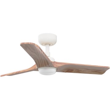 FARO 33805WT-1TW - ściemnialny wentylator sufitowy LED HEYWOOD S LED/10W/230V 2700/3000/4000K drewno/biały śr. 90 cm Wi-Fi Tuya + pilot zdalnego sterowania