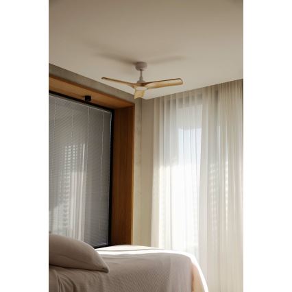 FARO 33805WT - Wentylator sufitowy HEYWOOD S drewno/biały śr. 90 cm Wi-Fi Tuya + pilot zdalnego sterowania