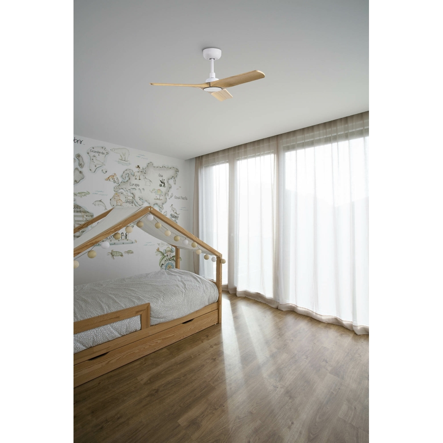 FARO 33805WT - Wentylator sufitowy HEYWOOD S drewno/biały śr. 90 cm Wi-Fi Tuya + pilot zdalnego sterowania
