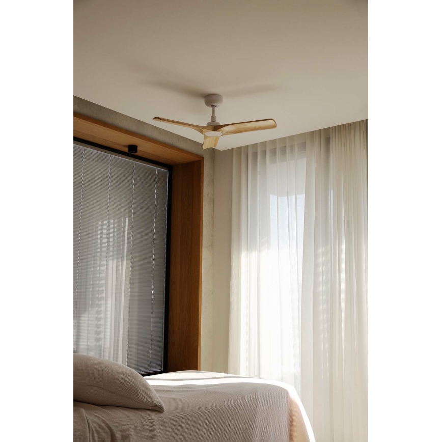 FARO 33805WT - Wentylator sufitowy HEYWOOD S drewno/biały śr. 90 cm Wi-Fi Tuya + pilot zdalnego sterowania
