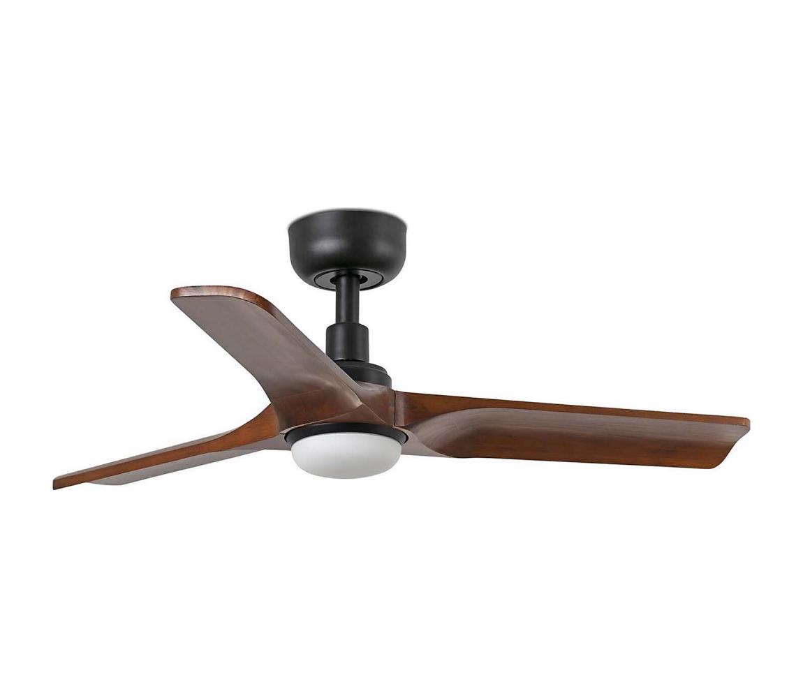 FARO 33806WT1S-LED Wentylator HEYWOOD S z oświetleniem LED i ściemniaczem, 10W/230V CCT (regulacja barwy światła), średnica 90 cm, drewno/czarny WT+DO