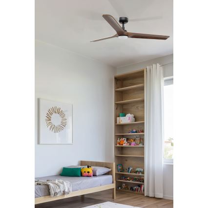 FARO 33809WT1S - ściemnialny sufitowy wentylator z oświetleniem LED HEYWOOD L LED/10W/230V 2700/3000/4000K średnica 132 cm drewno/czarny Wi-Fi Tuya + pilot zdalnego sterowania